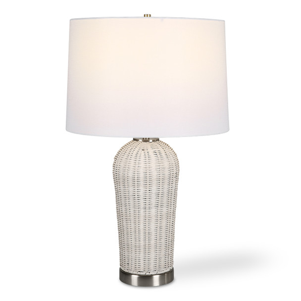 StudioLX Table Lamp Rattan Finished In White With Brushed Nickel Accents