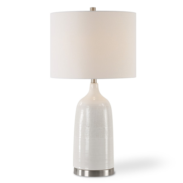StudioLX Table Lamp Ceramic Base Finished In A Lightly Distressed Glossed White Glaze