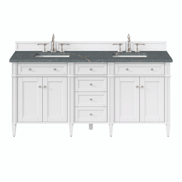 Brittany 72" Bright White Double Vanity W/ 3 Cm Parisien Bleu Quartz Top
