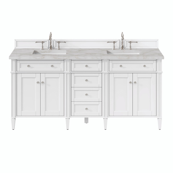 Brittany 72" Bright White Double Vanity W/ 3 Cm Victorian Silver Quartz Top