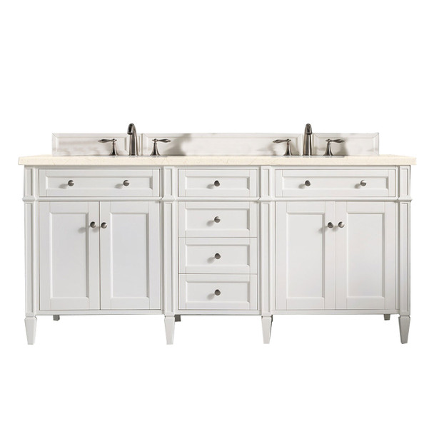 Brittany 72" Bright White Double Vanity W/ 3 Cm Eternal Marfil Quartz Top