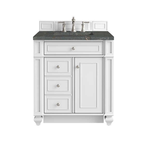 Bristol 30" Single Vanity, Bright White w/ 3 CM Parisien Bleu Silestone Top