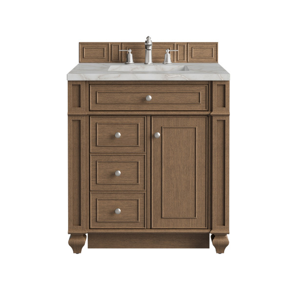 Bristol 30" Single Vanity, Saddle Brown w/ 3 CM Victorian Silver Silestone Top