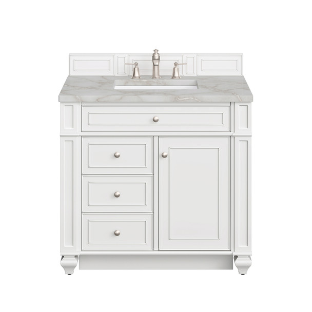 Bristol 36" Single Vanity, Bright White w/ 3 CM Victorian Silver Silestone Top