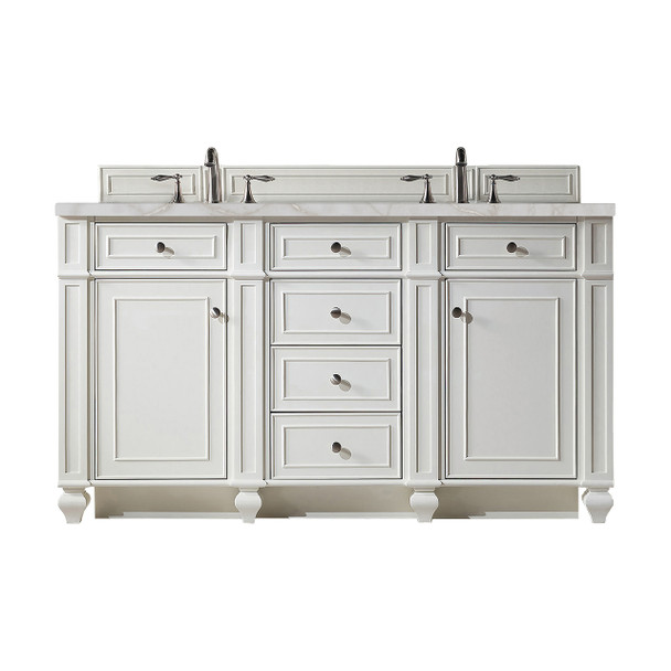 Bristol 60" Double Vanity, Bright White w/ 3 CM Victorian Silver Silestone Top w/FreePower Wireless Charger