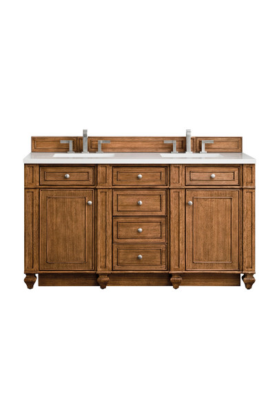 Bristol 60" Double Vanity, Saddle Brown w/ 3 CM White Zeus Silestone Top