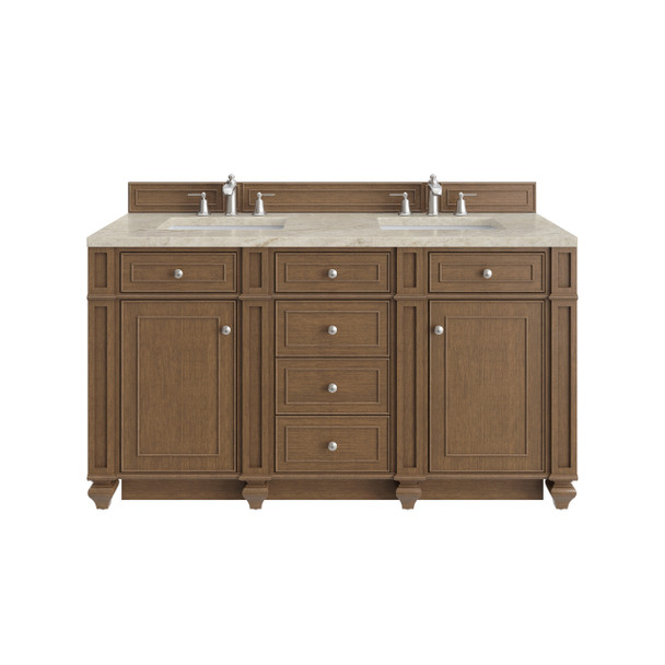 Bristol 60" Double Vanity, Saddle Brown, w/ 3 CM Tajnar Eclos Top w/FreePower Wireless Charger