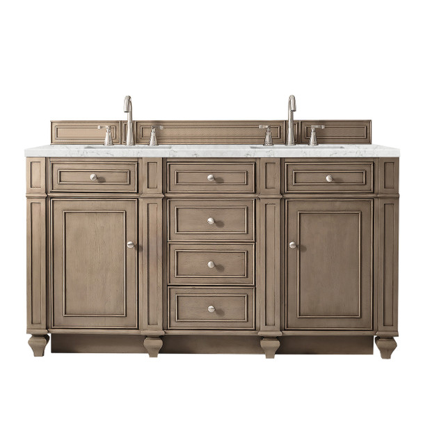 Bristol 60" Double Vanity, Whitewashed Walnut w/ 3 CM Eternal Jasmine Pearl Silestone Top w/FreePower Wireless Charger