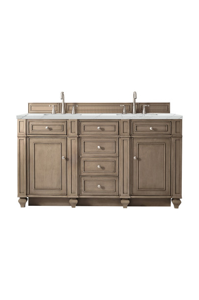 Bristol 60" Double Vanity, Whitewashed Walnut w/ 3 CM Ethereal Noctis Silestone Top w/FreePower Wireless Charger