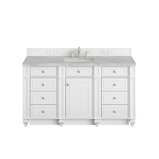 Bristol 60" Single Vanity, Bright White w/ 3 CM Victorian Silver Silestone Top