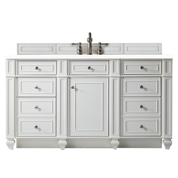 Bristol 60" Single Vanity, Bright White w/ 3 CM White Zeus Silestone Top