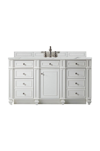 Bristol 60" Single Vanity, Bright White w/ 3 CM Ethereal Noctis Silestone Top w/FreePower Wireless Charger