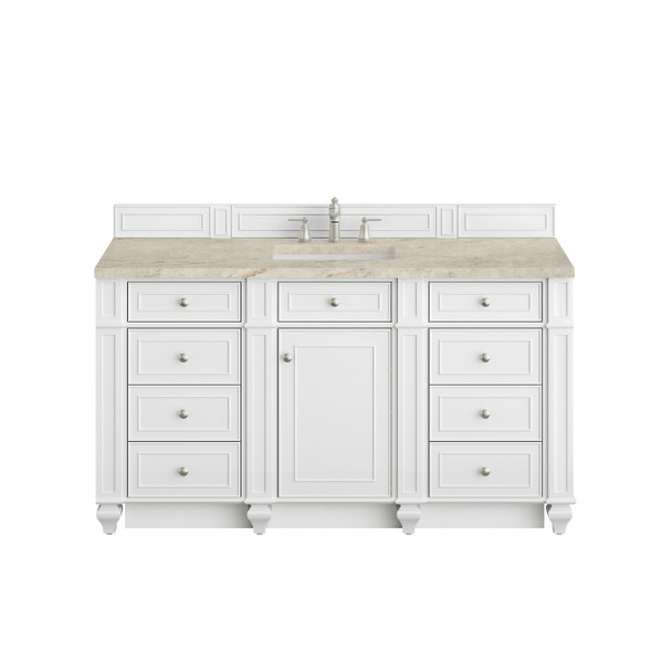 Bristol 60" Single Vanity, Bright White, w/ 3 CM Tajnar Eclos Top w/FreePower Wireless Charger