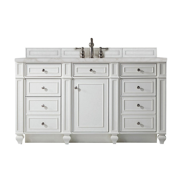 Bristol 60" Single Vanity, Bright White w/ 3 CM Victorian Silver Silestone Top w/FreePower Wireless Charger