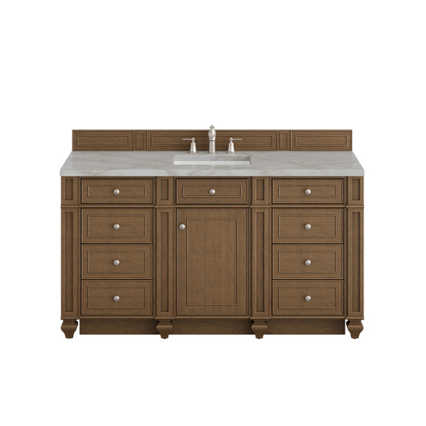 Bristol 60" Single Vanity, Saddle Brown w/ 3 CM Victorian Silver Silestone Top