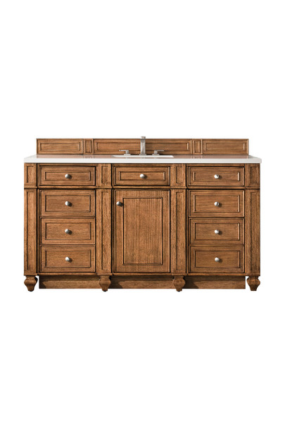 Bristol 60" Single Vanity, Saddle Brown w/ 3 CM White Zeus Silestone Top