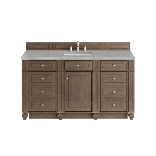 Bristol 60" Single Vanity, Whitewashed Walnut w/ 3 CM Victorian Silver Silestone Top