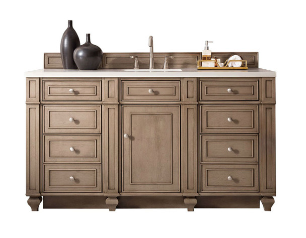 Bristol 60" Single Vanity, Whitewashed Walnut w/ 3 CM Eternal Jasmine Pearl Silestone Top w/FreePower Wireless Charger
