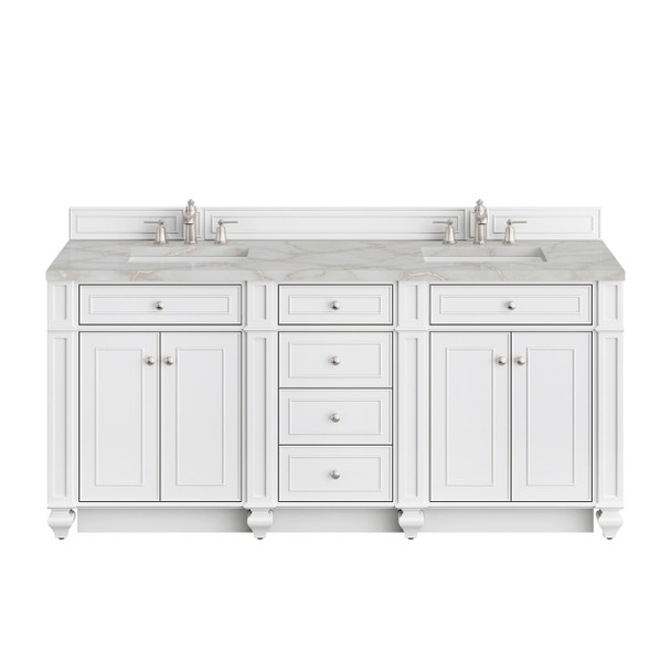 Bristol 72" Double Vanity, Bright White w/ 3 CM Victorian Silver Silestone Top