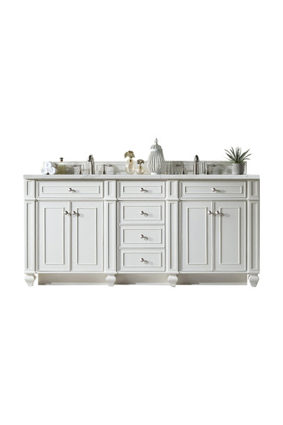 Bristol 72" Double Vanity, Bright White w/ 3 CM Ethereal Noctis Silestone Top w/FreePower Wireless Charger