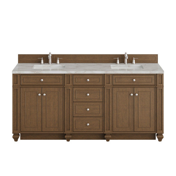 Bristol 72" Double Vanity, Saddle Brown w/ 3 CM Victorian Silver Silestone Top