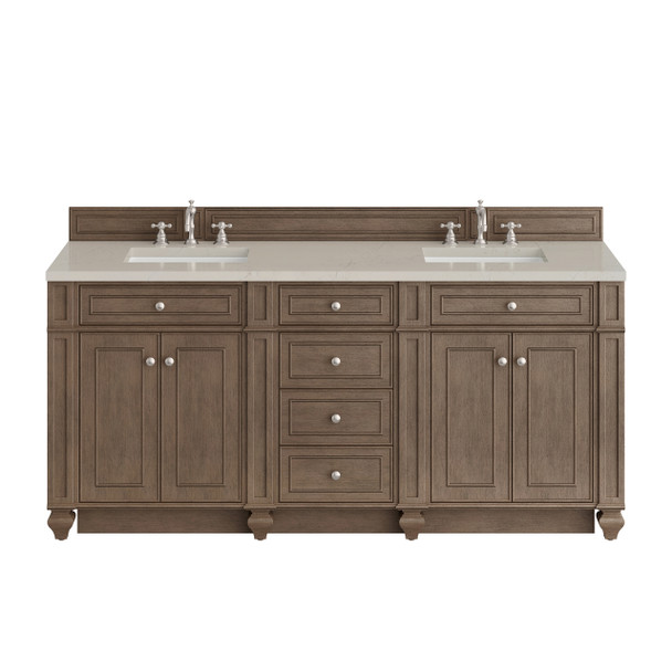 Bristol 72" Double Vanity, Whitewashed Walnut, w/ 3 CM Siberian Silestone Top w/FreePower Wireless Charger