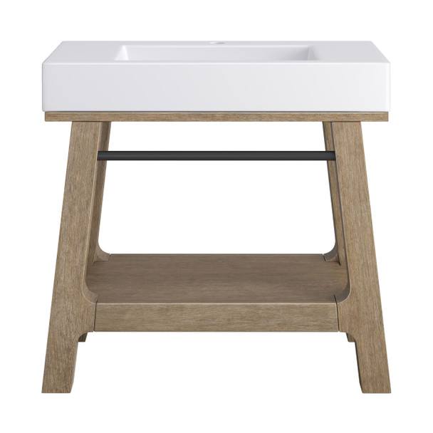 Auburn 36" Single Sink Console, Weathered Timber w/ Glossy White Mineral Composite Stone Top