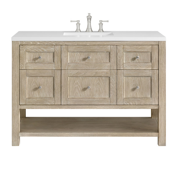 Breckenridge 48" Single Vanity, Whitewashed Oak w/ 3 CM White Zeus Silestone Top