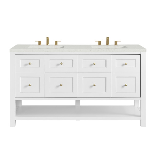 Breckenridge 60" Double Vanity, Bright White, w/ 3 CM Lime Delight Quartz Top