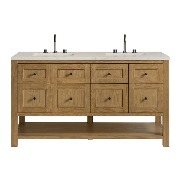 Breckenridge 60" Double Vanity, Light Natural Oak, w/ 3 CM Siberian Silestone Top