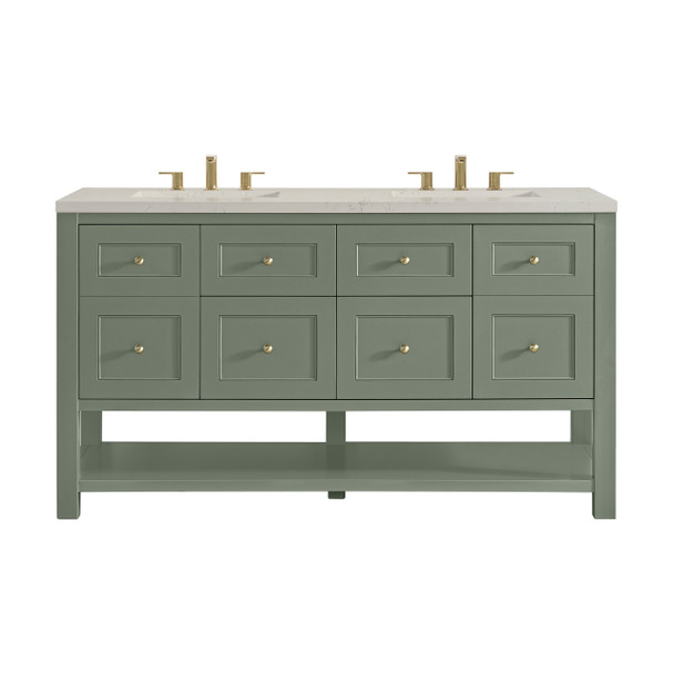 Breckenridge 60" Double Vanity, Smokey Celadon, w/ 3 CM Siberian Silestone Top