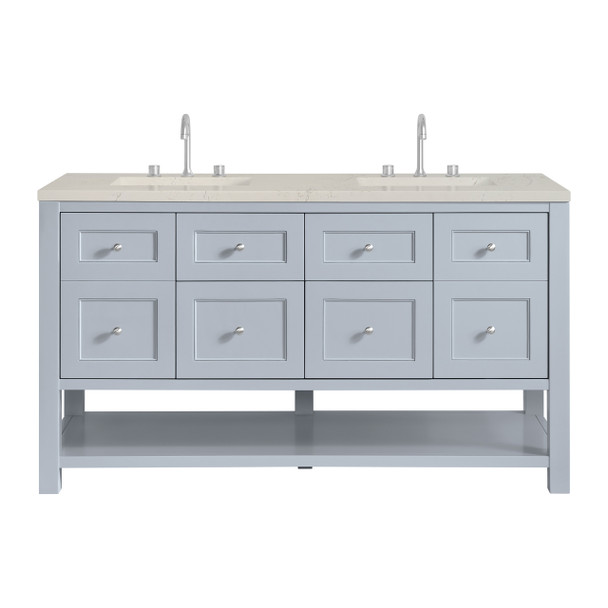 Breckenridge 60" Double Vanity, Serenity Blue, w/ 3 CM Siberian Silestone Top