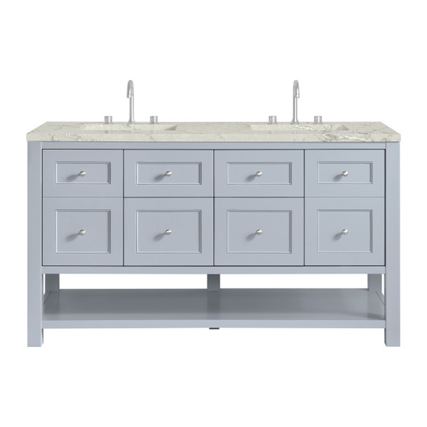 Breckenridge 60" Double Vanity, Serenity Blue, w/ 3 CM Victorian Silver Quartz Top