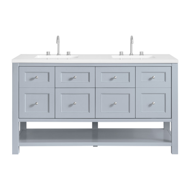 Breckenridge 60" Double Vanity, Serenity Blue, w/ 3 CM White Zeus Quartz Top