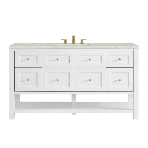 Breckenridge 60" Single Vanity, Bright White, w/ 3 CM Victorian Silver Quartz Top