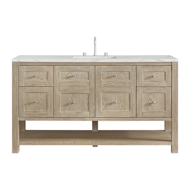 Breckenridge 60" Single Vanity, Whitewashed Oak, w/ 3 CM Ethereal Noctis Silestone Top w/ FreePower Wireless Charger