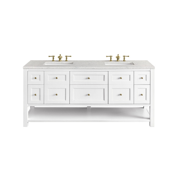 Breckenridge 72" Double Vanity, Bright White w/ 3 CM Eternal Jasmine Pearl Top