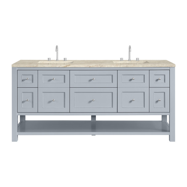 Breckenridge 72" Double Vanity, Serenity Blue, w/ 3 CM Tajnar Eclos Top w/FreePower Wireless Charger