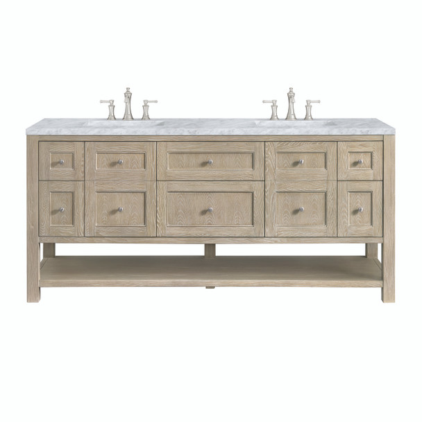 Breckenridge 72" Double Vanity, Whitewashed Oak w/ 3 CM Carrara White Marble Top
