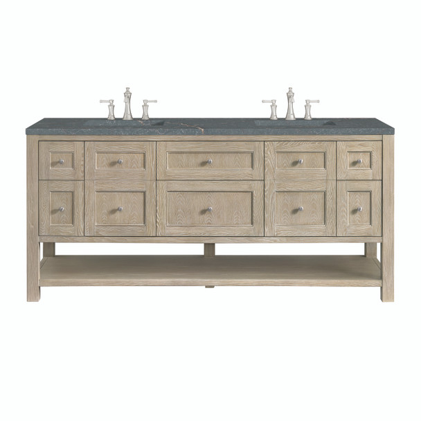 Breckenridge 72" Double Vanity, Whitewashed Oak w/ 3 CM Parisien Bleu Silestone Top