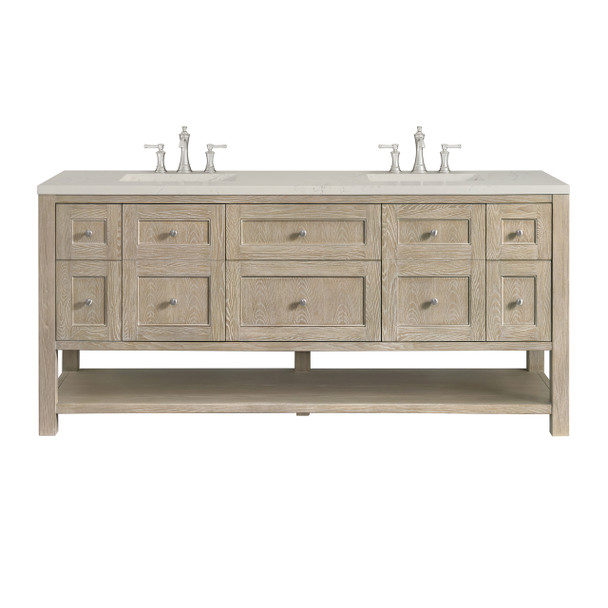 Breckenridge 72" Double Vanity, Whitewashed Oak, w/ 3 CM Siberian Silestone Top