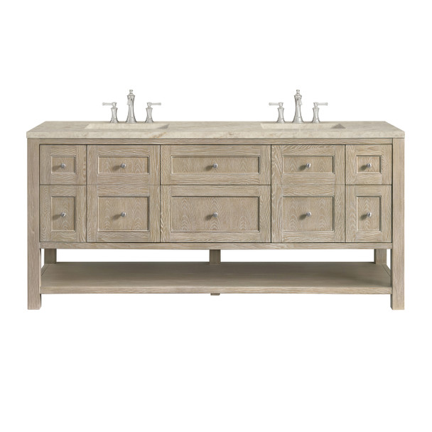 Breckenridge 72" Double Vanity, Whitewashed Oak, w/ 3 CM Tajnar Eclos Top w/FreePower Wireless Charger