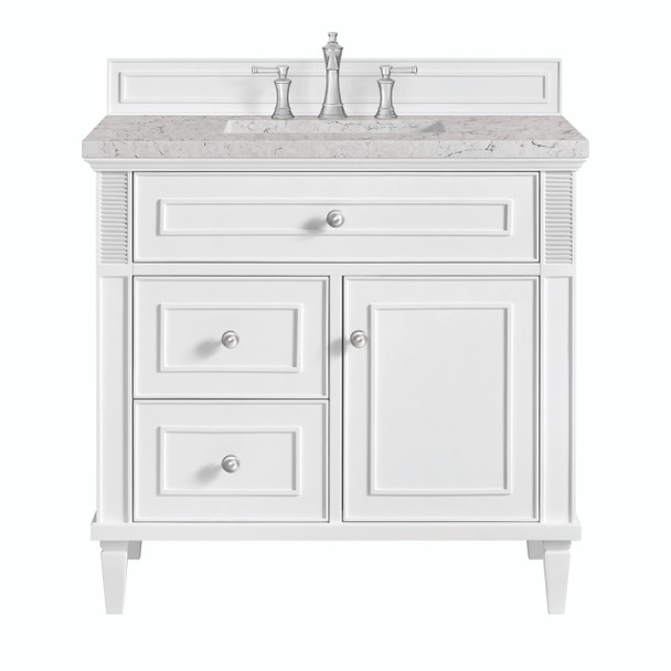 Lorelai 36" Single Vanity, Bright White w/ 3 CM Eternal Jasmine Pearl Silestone Top