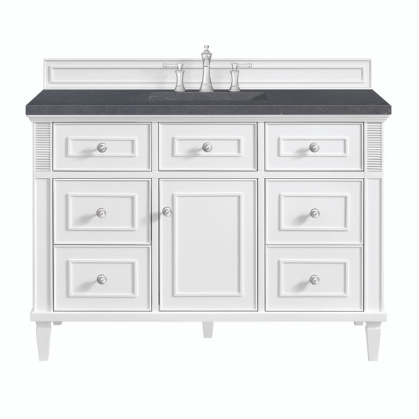 Lorelai 48" Single Vanity, Bright White w/ 3 CM Charcoal Soapstone Silestone Top