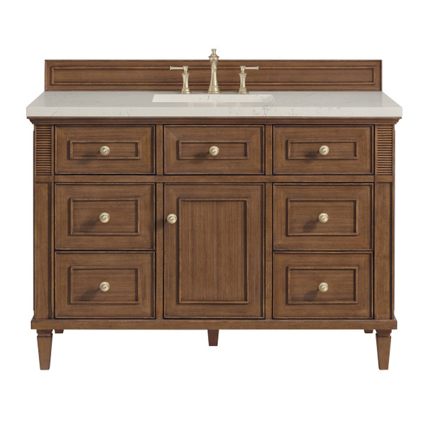 Lorelai 48" Single Vanity, Mid-Century Walnut, w/ 3 CM Siberian Silestone Top w/FreePower Wireless Charger