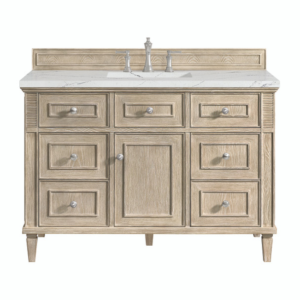 Lorelai 48" Single Vanity, Whitewashed Oak w/ 3 CM Ethereal Noctis Silestone Top w/FreePower Wireless Charger