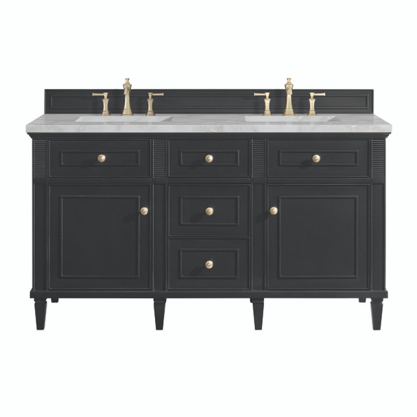 Lorelai 60" Double Vanity, Black Onyx w/ 3 CM Victorian Silver Silestone Top