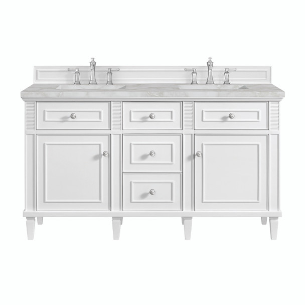 Lorelai 60" Double Vanity, Bright White w/ 3 CM Victorian Silver Silestone Top w/FreePower Wireless Charger