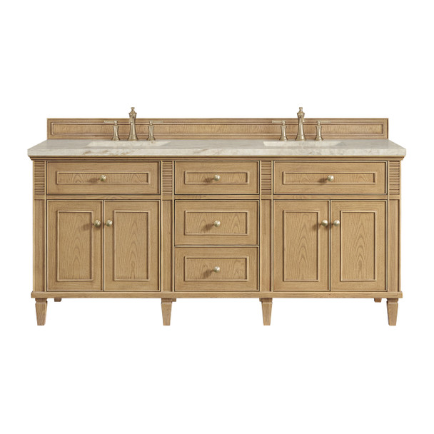 Lorelai 72" Double Vanity, Light Natural Oak, w/ 3 CM Tajnar Eclos Top w/FreePower Wireless Charger