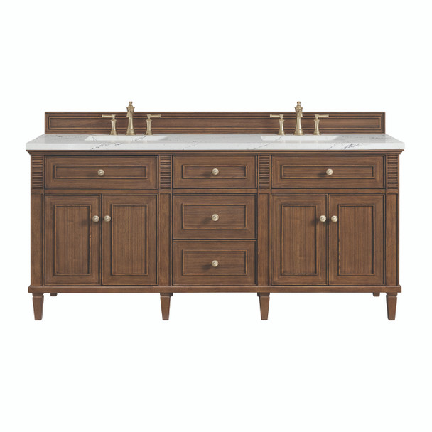 Lorelai 72"Double Vanity, Mid-Century Walnut w/ 3 CM Ethereal Noctis Silestone Top w/FreePower Wireless Charger